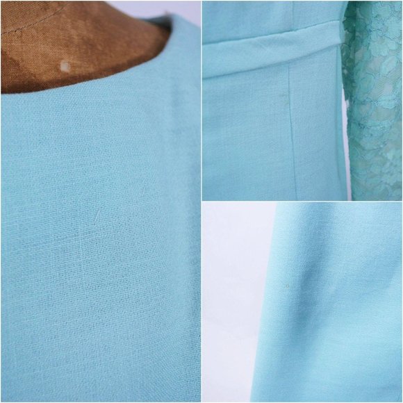 Vintage 1960s Formal Gown Baby Blue Lace Sleeves Formal Maxi | W 31" - Picture 4 of 5